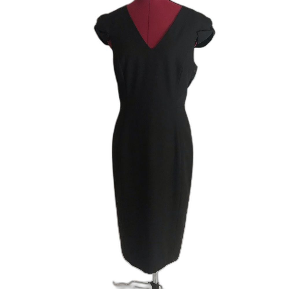 NWT ANTONIO MELANI Classic Sheath Dress Women's Size 8 Black Short Sleeve V-Neck